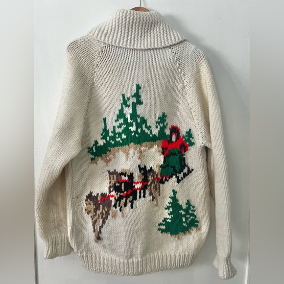 Sweaters - Vintage Hand Knit Wool Sweater with Sledding Design